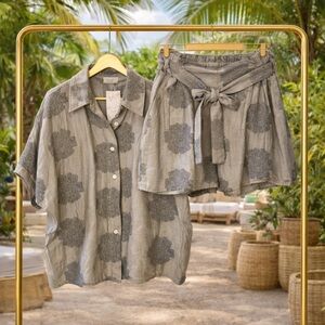 2-Piece Embroidered Italian Linen/Cotton Top and Shorts Set